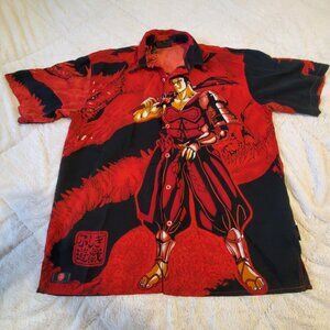 Sword Anime Dragon Cartoon Samurai Sword red Graphic Button Up 2XL